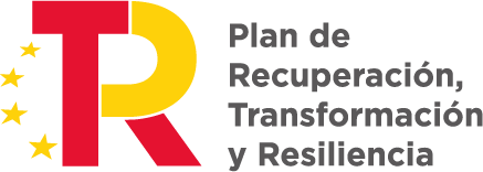 Logo del Plan de Recuperación, Transformación y Resiliencia, que incluye las letras "R" y "T" en colores rojo y amarillo, junto con las estrellas de la bandera europea.